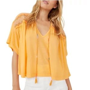 ✅Free People Market Embroidered V-Neck Top in Carrot Ginger